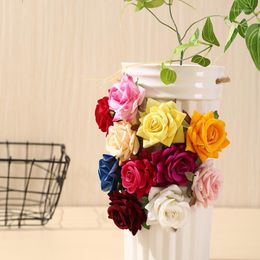 Decorative Flowers Simulation Craft Flocking Cloth Rose Flower Head Decoration Fake Corsage Arch Floral Wedding