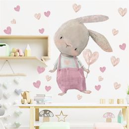 Cute Bunny Hearts Wall Stickers for Kids Rooms Girls Baby Room Bedroom Nursery Decor Rabbit Room decor pegatinas de pared