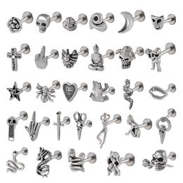 1pcs Stainless Steel Ear Studs Lip Labret Rings Ear Tragus Helix Cartilage Lobe Man Punk Gothic Earrings Body Piercing Jewelry