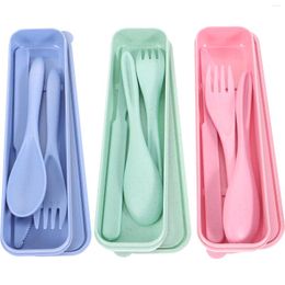 Dinnerware Sets 3 Travel Cutlery With Case Fork Spoon Set Lunch Box Accessories Camping Utensil