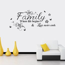 Family Where Life Begins Love Never Ends Wall Stickers Parlour Background Bedroom Home Decor Removable English Proverbs Poster