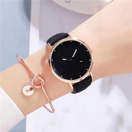Wristwatches Temperament Fashion Simple Black Women's Belt Watch Large Dial Three Needle Quartz Female