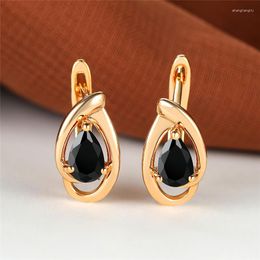 Hoop Earrings Crystal Female Water Drop Stone Multicolor Black Zircon Fashion Gold Colour Wedding For Women