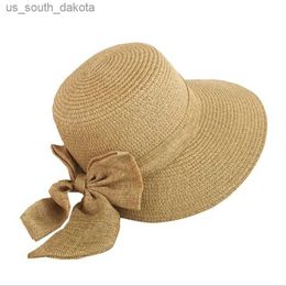 2018 Women's Sun Hat Big Bow Wide Brim Floppy Summer Hats For Women Beach Panama Str Bucket Hat Sun Protection Visor Femme Cap L230523