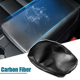 Upgrade Carbon Fibre Car Centre Console Armrest Box Cushion Mat Pad Cover Auto Armrests Storage Box Cover Pad Protection for Tesla 3 Y