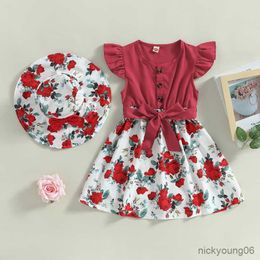 Clothing Sets 2pcs Summer Baby Girls Beach Princess Dress Cute Bow Flowers Sleeveless Toddler Kid Dresses and Sunhat Children Set