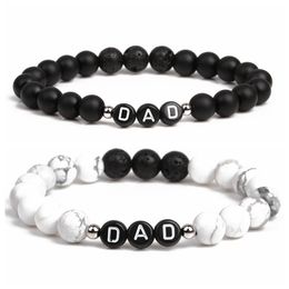 howlite lava stone bracelet English alphabet letter dad elastic beaded bracelet for dad father