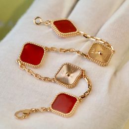 luxury VAN clover designer charm bracelets for women 18k gold 4 leaf sweet flower gold laser red stone link chain bracelet jewelry with brand