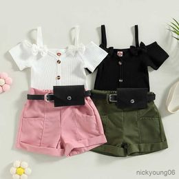 Clothing Sets Kids Girls Set Short Sleeve Summer Button Top T-shirt and Shorts and Waist Bag 3Pcs Suit Toddler Children's Clothes