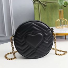 2023 Round Cake Bag Chain Crossbody Bags Small Handbag Classic Letter Wave Pattern Real Leather Coin Purse Circle Clutch Heart