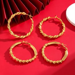 Women Circle Hoop Earrings Real 18k Yellow Gold Filled Twisted Irregular Trendy Fashion Girls Jewellery Gift