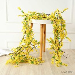 Sachet Bags 180cm Artificial Small Yellow Flower Vine DIY Wedding Garden Hotel Party Home Ceiling Hanging Wall Decoration Fake Plants Rattan R230605