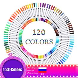 Markers FineLiner 12/48/72/100/120 Colours Dual Tip Brush Art Markers Pen Profession Watercolour Pens For Drawing Calligraphy Art Supplies 230605