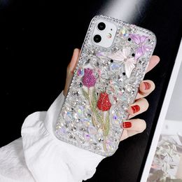 Luxury Glitter Bling Diamond Rose Flower Case For iPhone 15 14 Pro Max 13 11 12 X XS XR 7 8 14 Plus Hard Crystal Square Phone Cover