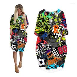 Abiti casual Donna Graffiti Print Plus Size Manica lunga Moda Donna oversize Abbigliamento Streetwear Punk Abbigliamento donna Abito femminile