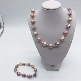 Chains 9-11mm Natural Colorful Baroque Pearl Necklace And Bracelet Freshwater Nucleated For Woman