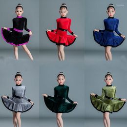 Stage Wear Children'S Latin Dance Clothes Girls Velvet Professional Practice Clothing Split Suit Top Skirt Kids Costume SL5639