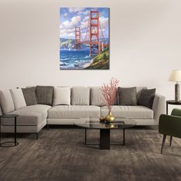 Handmade Canvas Art Golden Gate Sung Kim Painting Dining Area with Impressionistic Landscape Decor