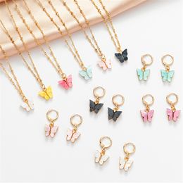 Fashion 2 Pieces Jewelry Sets Butterfly Earrings Necklace Acrylic Pendant Necklace Earrings Gift Accessories