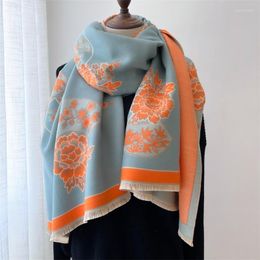 Scarves Women 2023 Floral Thick Winter Warm Blanket Scarf Luxury Cashmere Pashmina Neckerchief Foulard Budanda Travel Poncho Stoles