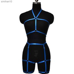 Harajuku Body Cage Harness Garter Set Crop Top Hollow Lingerie Bra Halloween Rave Wear Women Adjustable Bondage Body Harness L230518