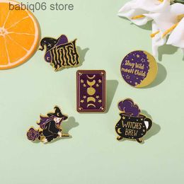 Pins Brooches New Creative Cartoon Magician Witch Magic Hat Shape Paint Baking Alloy Emblem brooch T230605