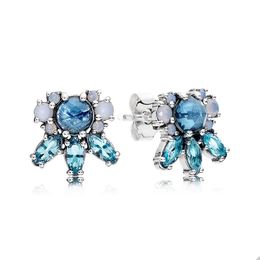 Blue Crystal Diamond Stud Earrings for Pandora Authentic Sterling Silver Party Earring Set designer Jewelry For Women Girlfriend Gift earring with Original Box