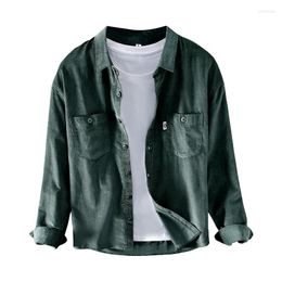 Men's Casual Shirts Men Clothing 2023 Japanese Vintage Pocket Corduroy Shirt Autumn Long Sleeve Solid Colour Coat Smart