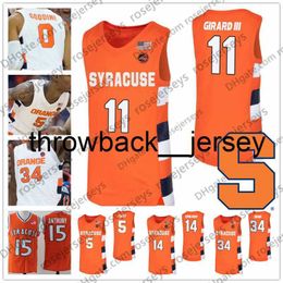 thr NCAA Syracuse Orange #5 Jalen Carey 11 Joseph Girard III 14 Jesse Edwards 34 Bourama Sidibe 12 Brendan Paul White College Basketball Jersey