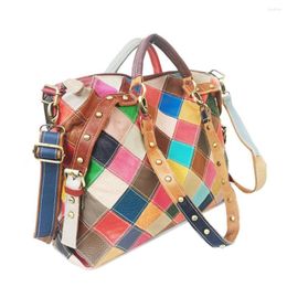 Evening Bags Ms Genuine Leather Cowhide Handbag Fashion Designer Contrast Colour Stitching Shoulder Messenger Bag Travel Big Women Casual
