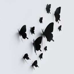 12Pcs/Set 3D Black Pteris Butterfly Wall Sticker Living Room Home Butterflies Decorations Magnet Stickers Wedding Decor Decals