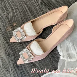 Pointed Flat Shoes Womens Side Empty Shallow Water Drill Square Buckle Gentle Temperament Ladies Summer Boutique Womens Shoes