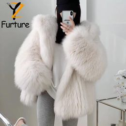 Fur 2022 New Ice Cream Colour Real Fur Coat Natural Fox Fur Knitting Craft Coat with Hooded Fashion Sweet Beauty Women Coat Winter