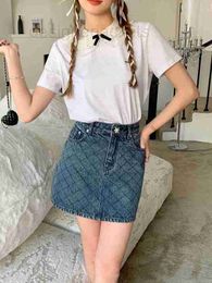 Skirts Designer diamond patterned decorative denim skirt for women 23 summer new letters rhinestone flower buckle A-line high waisted short RF0L