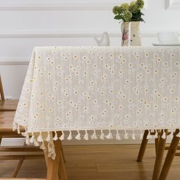 Table Cloth Korean Style Small Daisy Floral Tablecloth Rectangle Cotton Linen Table Cover for Coffee Dining Wedding Tea Table Decor Pastoral 230605