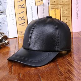 Ball Caps Men Women Real Cowhide Leather Earlap Male Female Fall Winter Cow Hats Casual Outdoor Baseball Cap