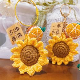 Decorative Flowers Sunflower Crochet Keyring Knitting Flower Pendant Cute Hand-Knitted Keychain Bag Decor Accessories Mother's Day Gifts