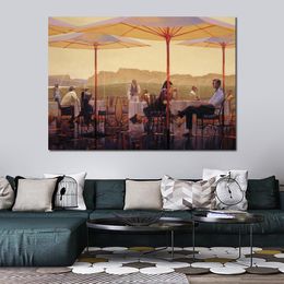 Contemporary Canvas Art Winery Terrace Brent Lynch Painting Reproduction Hand Painted Figurative Artwork for Club Bar Wall Decor