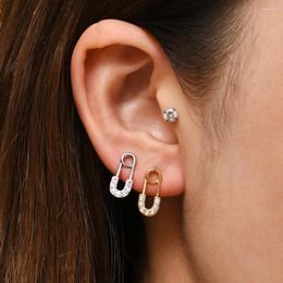 Stud Earrings Punk Gold Color Safety Pin Pave CZ Zircon Stone Tiny For Women Fashion Female Korean Jewelry 2023