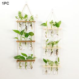 Vases Propagator Test Tube Planter Holder Flower With Wooden Stand Modern Wall Hanging Hydroponics Terrarium Home Decor 3 Tiered 230603