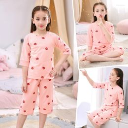 Women's Sleepwear H5679 Girls Pajamas Summer Cotton Short Sleeve Thin Home Clothes Suit Teenager Air Conditioning Room Sweet Nightwear