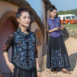 Ethnic Clothing 2023 Vest National Flower Embroidery Women Traditional Vintage Waistcoat Chinese Style Tang Suit Oriental Retro