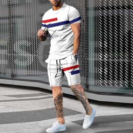 Tracksuits Retro Fashion 3D Printing T-shirt Shorts New Summer 2-Piece Set Men's Oversized Street Clothing P230605
