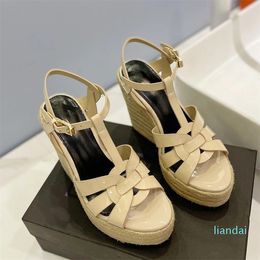 Woven Espadrille Sandals wedge Patform pumps heels Heeled square toe women's luxury designers Patent Leather outsole Evening Casual shoes factory footwear
