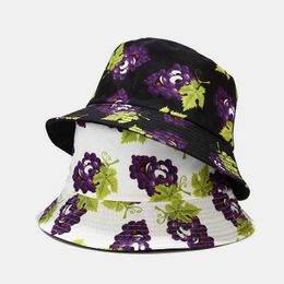 Wide Brim Hats LDSLYJR Cotton Watermelon Grape Print Bucket Fisherman Outdoor Travel Sun Hat Male and Female 303 G230603