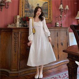 Casual Dresses 2023 Women Elegant Embroidered Lace Dress Puff Sleeve Korean Long Skirts White Female Splicing Vestidos