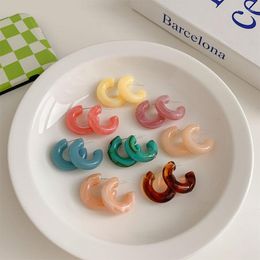 Stud Earrings Fashion Cute Sweet C Shape Colourful Transparent Irregular Texture Resin Acrylic Metal For Women Girls Jewellery Gift