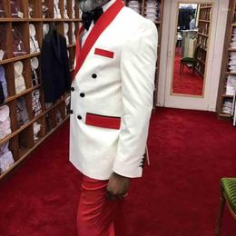 Men's Suits TPSAADE Men 2 Pieces Custom Made Groomsmen Groom Tuxedos Shawl Red Satin Lapel Wedding Dresse Man ( Jacket Pants Tie )