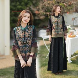 Ethnic Clothing 2023 Woman Vintage Hanfu Tops Chinese Traditional Vest National Flower Embroidery Oriental Sleeveless Jacket Tang Suit