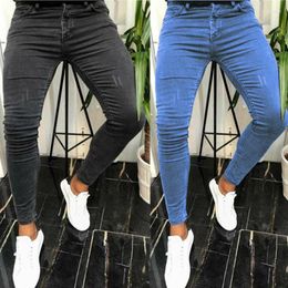 Men's Jeans Black Stretch Men Slim Fit Y2k Pants Blue Mid Waist Skinny Pencil Homme Casual Distressed Denim Trousers Streetwear